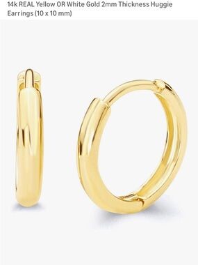 14k Yellow Gold Huggie Hoop Earrings - Classic Yellow Gold 2mm